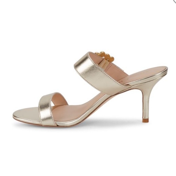 Stuart Weitzman Embellished-Buckle Metallic Leather Sandals - Picture 9 of 11